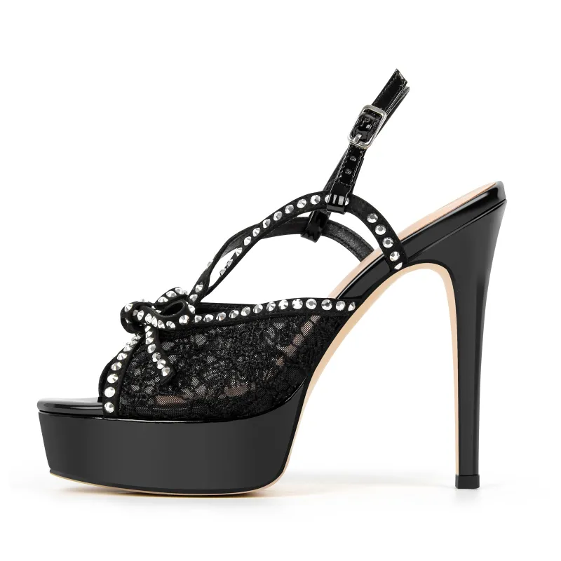 Platform Lace Mesh Rivet Strap Slingback Sandals sold by Onlymaker