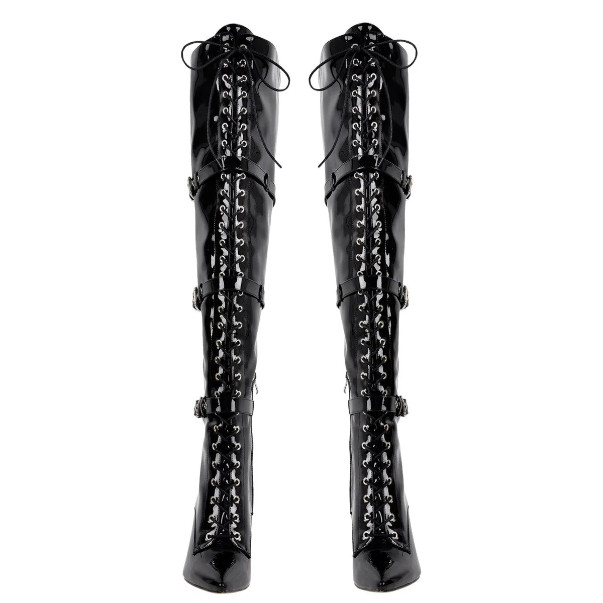 Pointed Toe Buckle Strap Lace-up Thigh High Boots sold by Onlymaker product image thumbnail 3