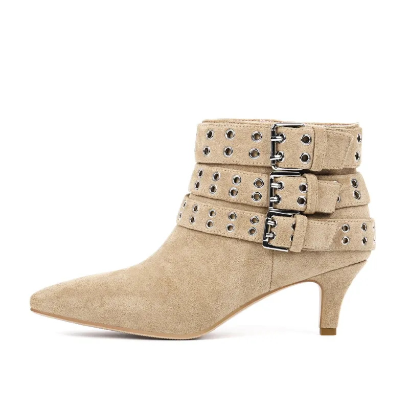 Suede Multi-Buckle Kitten Heel Ankle Boots sold by Onlymaker