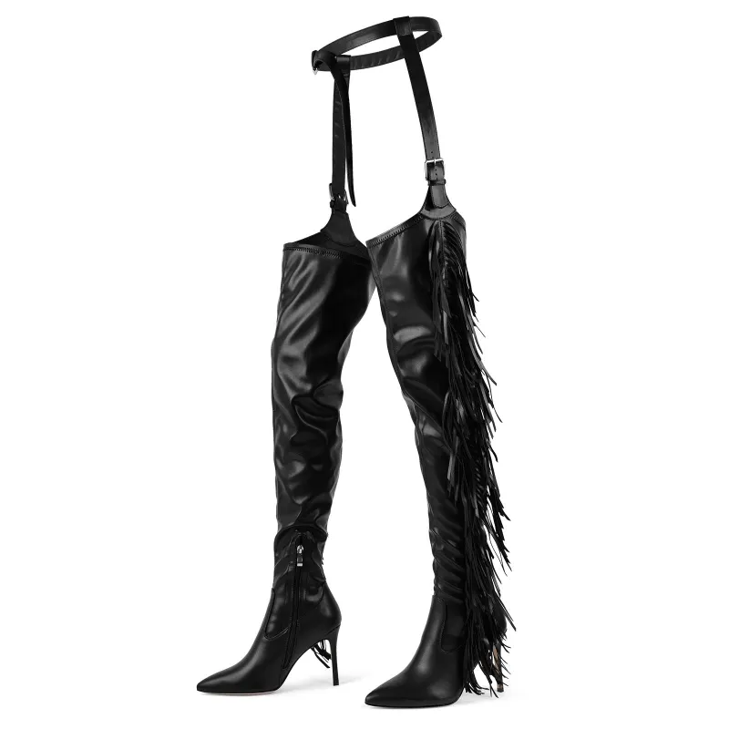 Pointed Toe Fringe Stiletto Pant Boots sold by Onlymaker