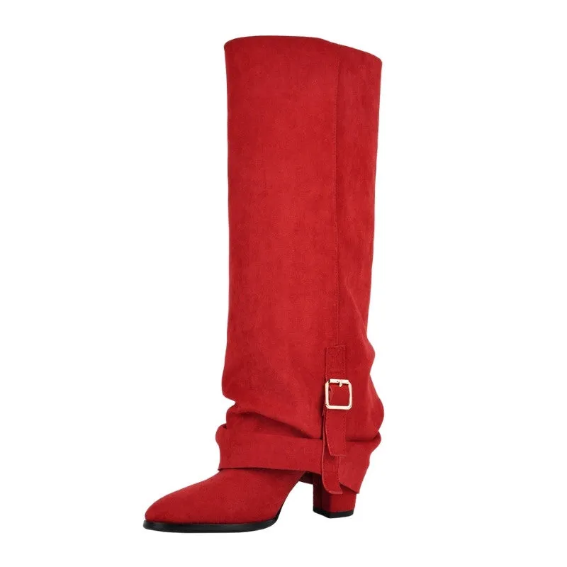 Suede Buckle Fold Over Knee High Boots sold by Onlymaker product image thumbnail 2