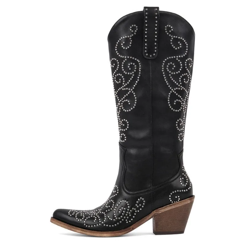 Pointed Toe Rivet Knee High Western Boots sold by Onlymaker