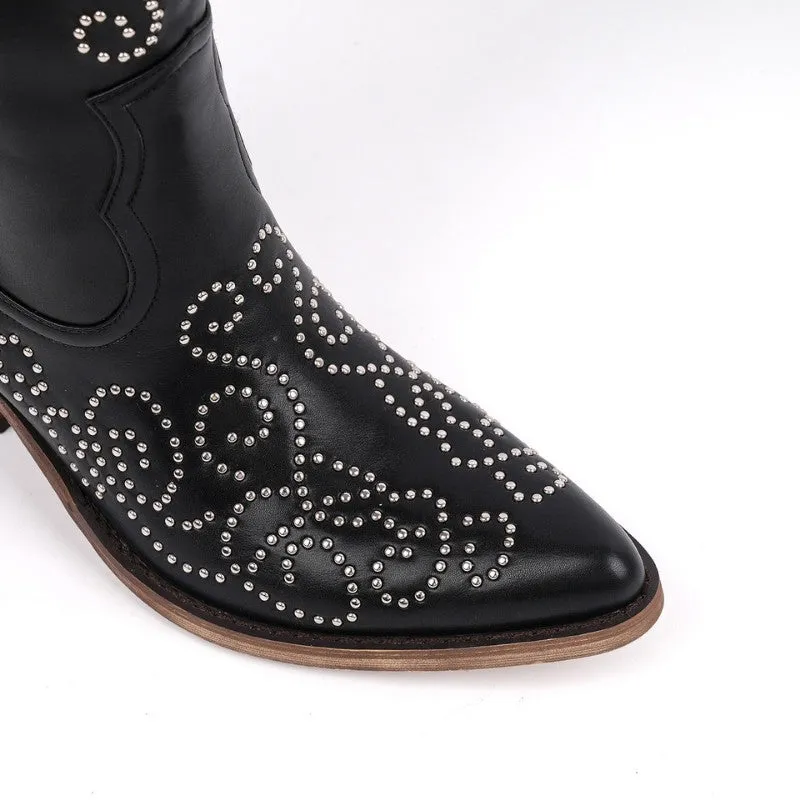 Pointed Toe Rivet Knee High Western Boots sold by Onlymaker product image thumbnail 3