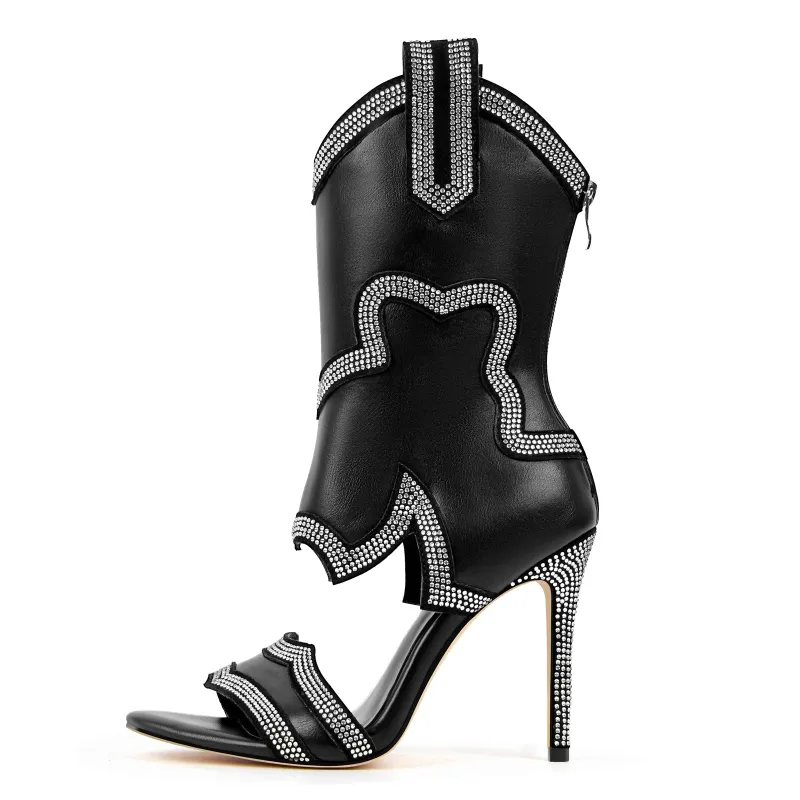 Rhinestone Cutout Back Zipper Ankle Bootie Sandals sold by Onlymaker
