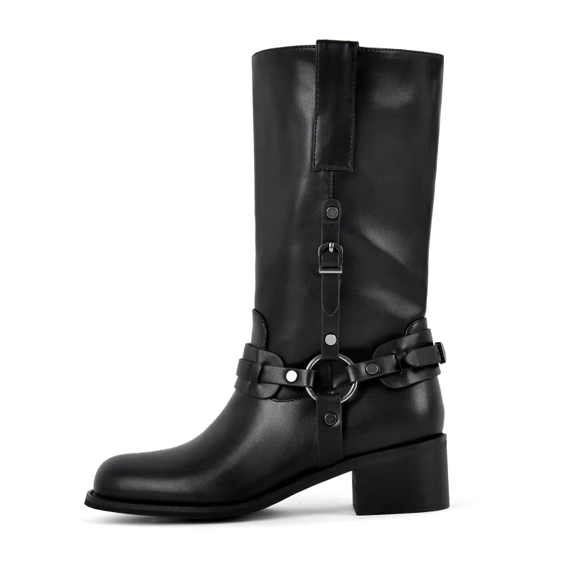 Square Toe Buckle Strap Mid-Calf Boots sold by Onlymaker