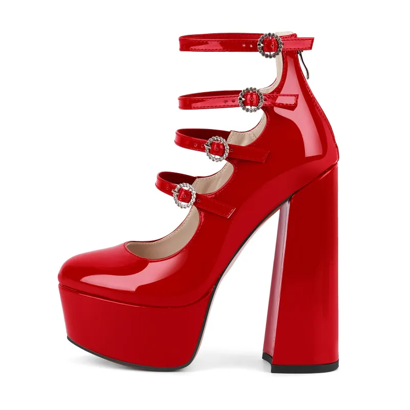 Platform Rhinestone Multi Buckle Strap Pumps sold by Onlymaker