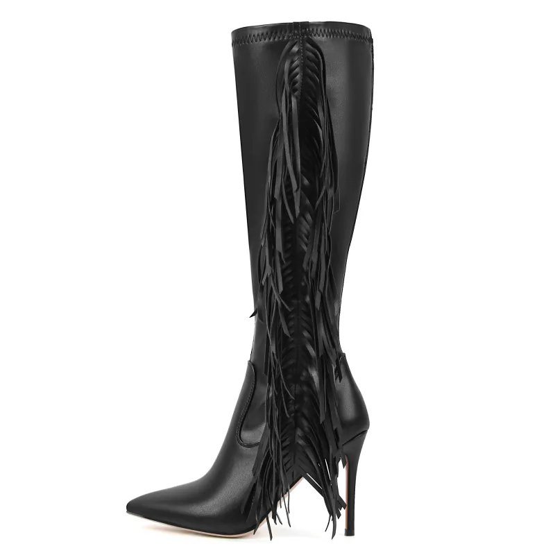 Fringe Pointed Toe Stiletto Knee High Boots sold by Onlymaker