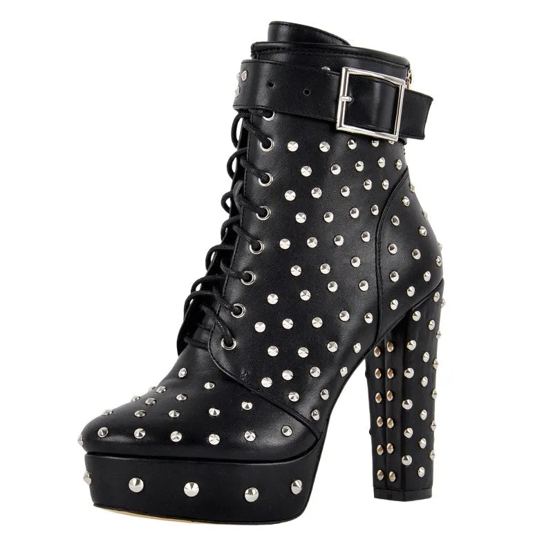 Rivet Platform Buckle Lace-up Ankle Boots sold by Onlymaker product image thumbnail 2