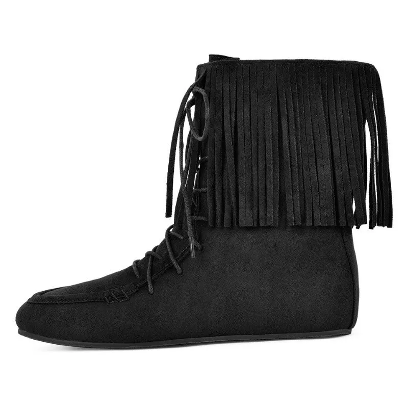 Suede Fringe Lace-up Flat Ankle Boots sold by Onlymaker
