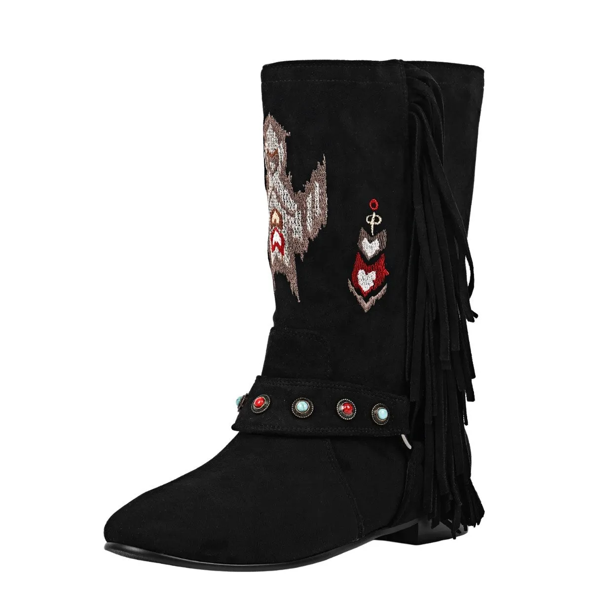 Embroidery Fringe Suede Ankle Western Flat Boots sold by Onlymaker product image thumbnail 2