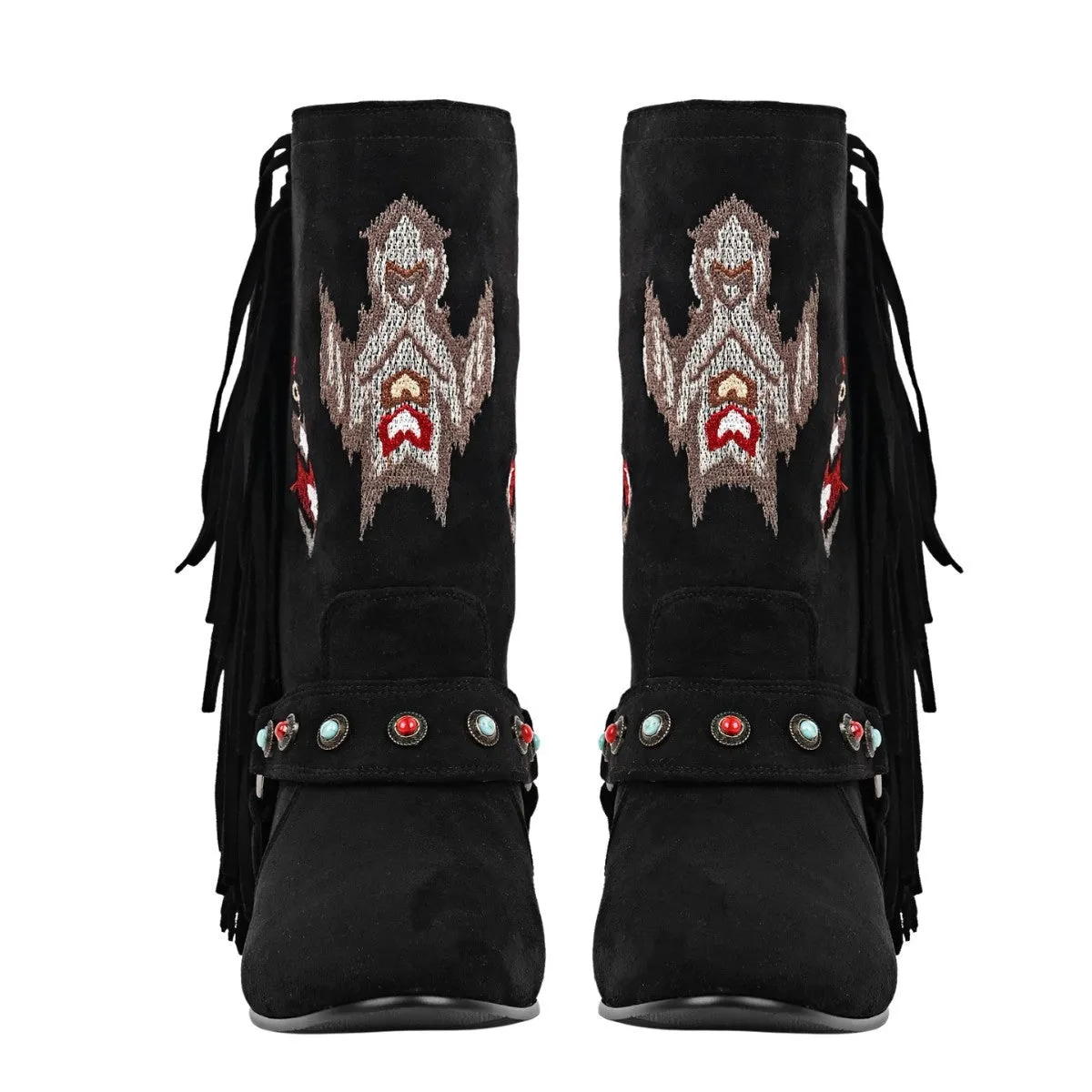 Embroidery Fringe Suede Ankle Western Flat Boots sold by Onlymaker product image thumbnail 3