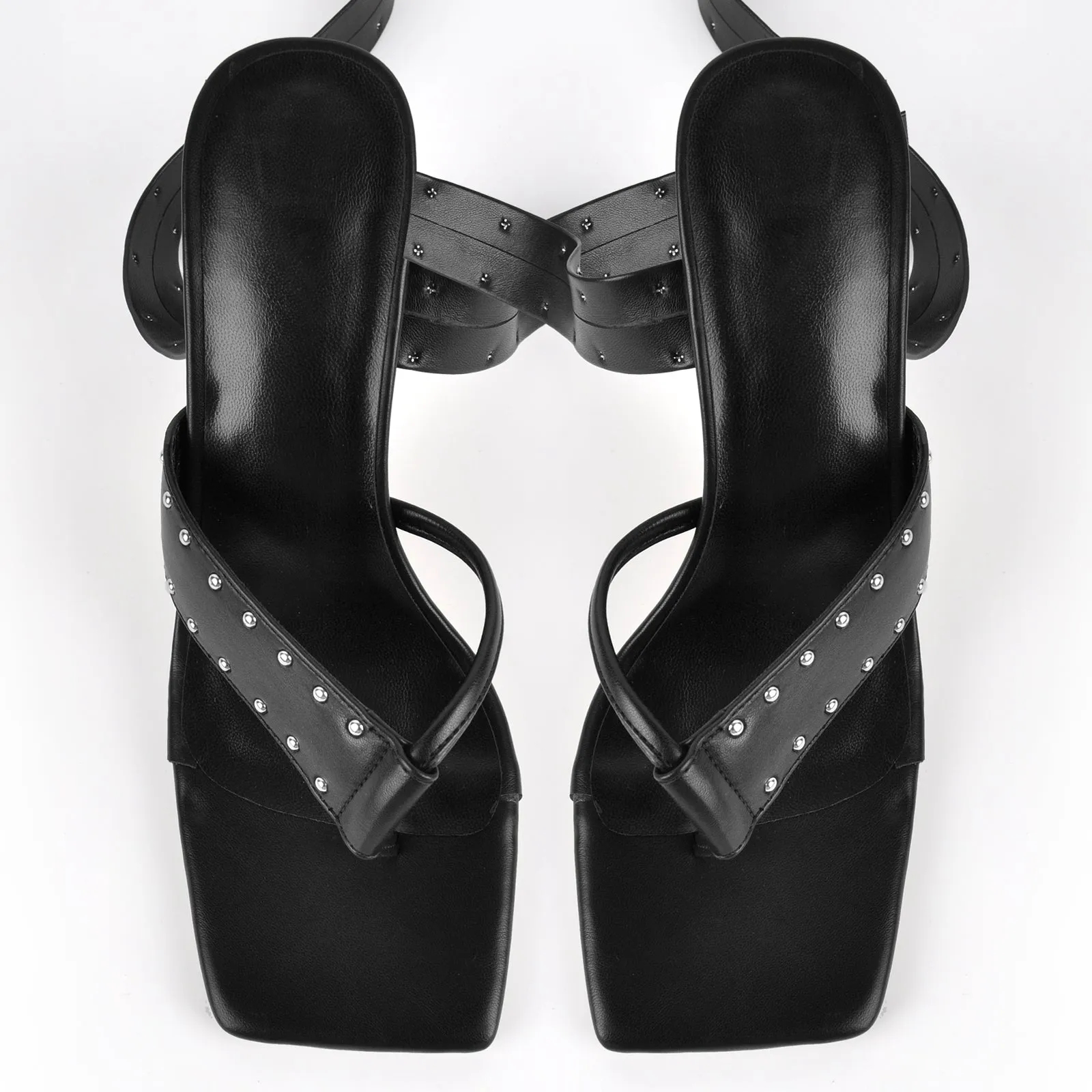 Square Toe Thong Rivet Strappy Lace-up Sandals sold by Onlymaker product image thumbnail 5