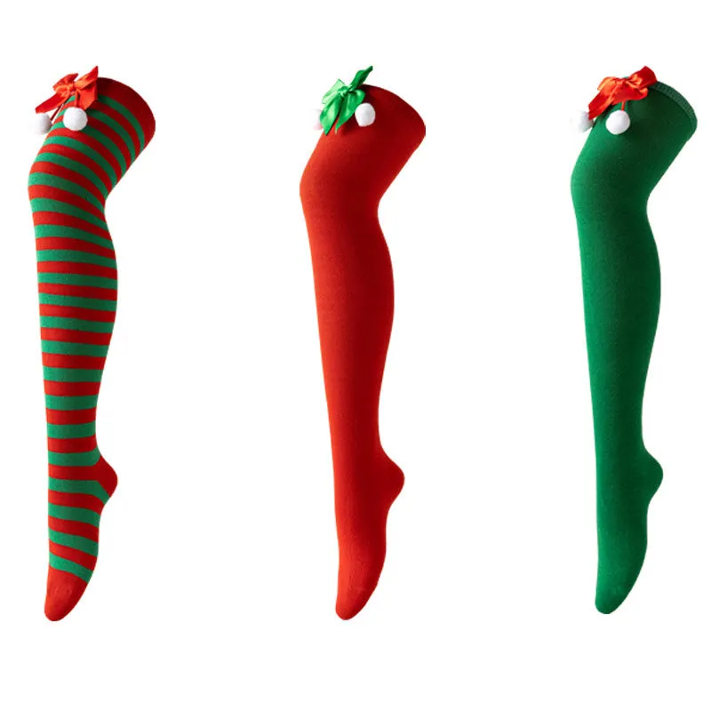 Christmas Fuzzball Over The Knee Socks sold by Onlymaker