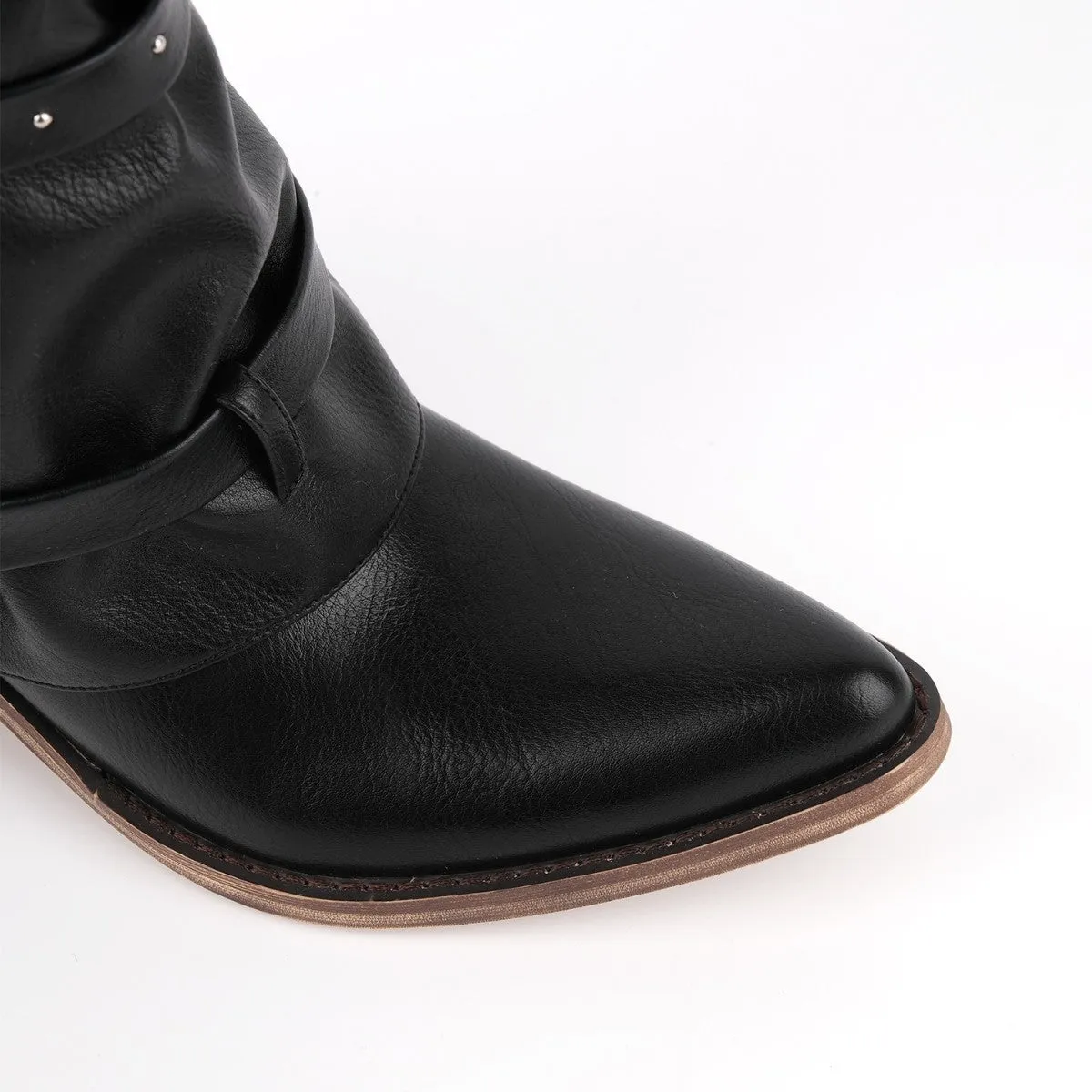 Rivet Buckle Strap Fold Over Western Ankle Boots sold by Onlymaker product image thumbnail 4