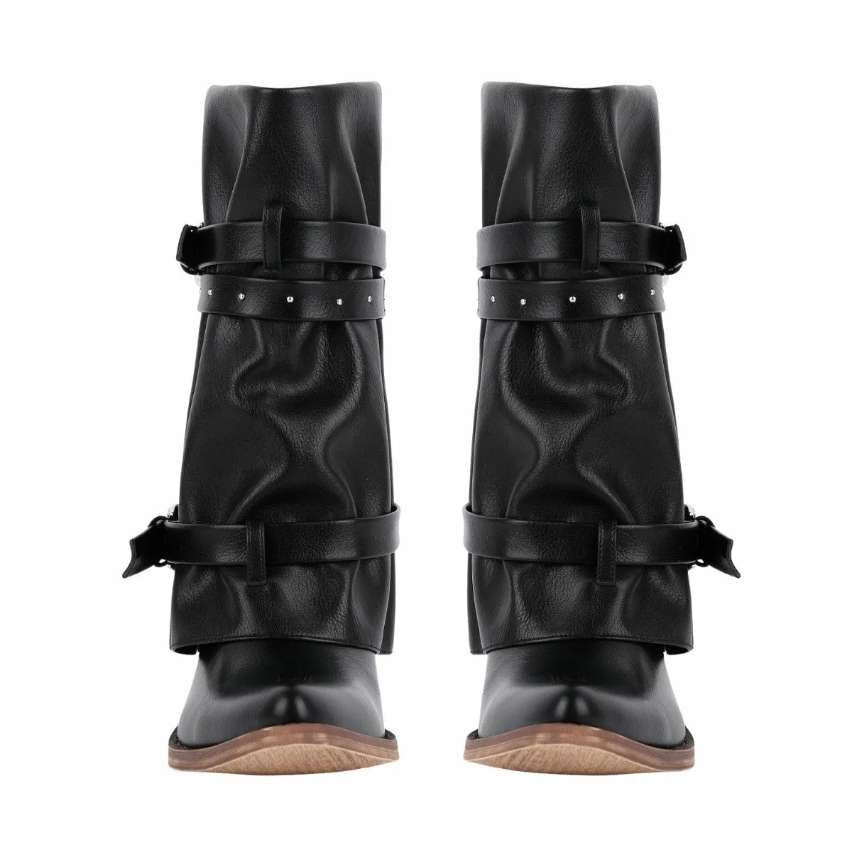 Rivet Buckle Strap Fold Over Western Ankle Boots sold by Onlymaker product image thumbnail 3