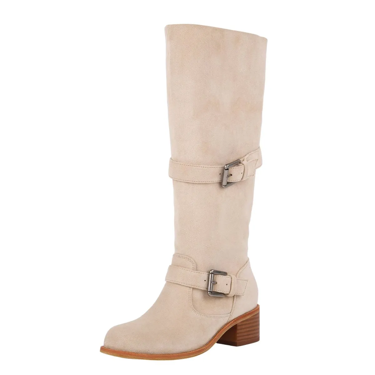 Suede Round Toe Buckle Strap Knee High Boots sold by Onlymaker product image thumbnail 2