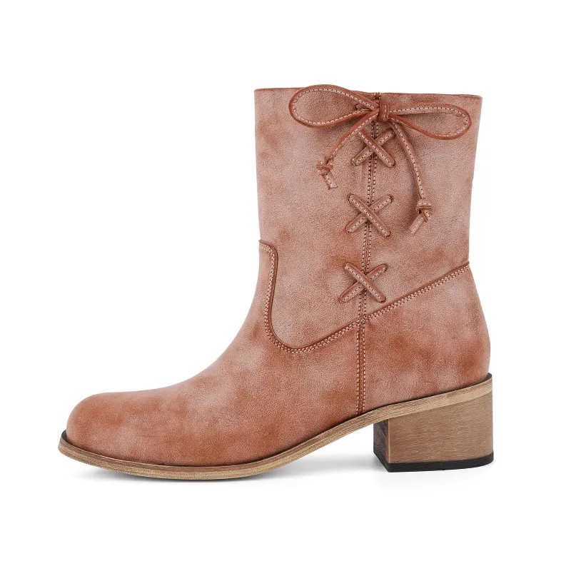 Round Toe Side Lace-up Zipper Ankle Boots sold by Onlymaker