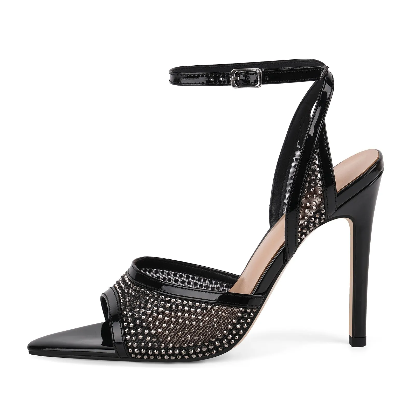 Pointed Toe Mesh Rhinestone Ankle Strap Sandals sold by Onlymaker
