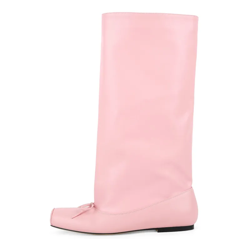 Square Toe Bow Flat Mid-Calf Boots sold by Onlymaker