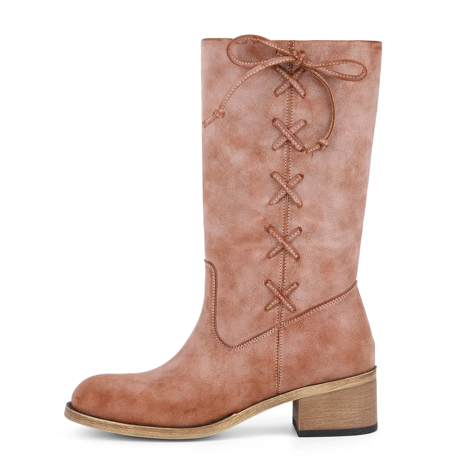 Round Toe Side Lace-up Zipper Mid-Calf Boots sold by Onlymaker product image thumbnail 5