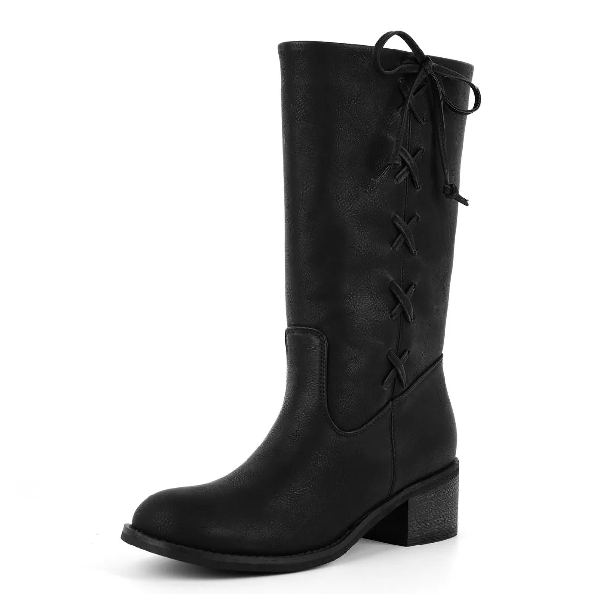 Round Toe Side Lace-up Zipper Mid-Calf Boots sold by Onlymaker product image thumbnail 2