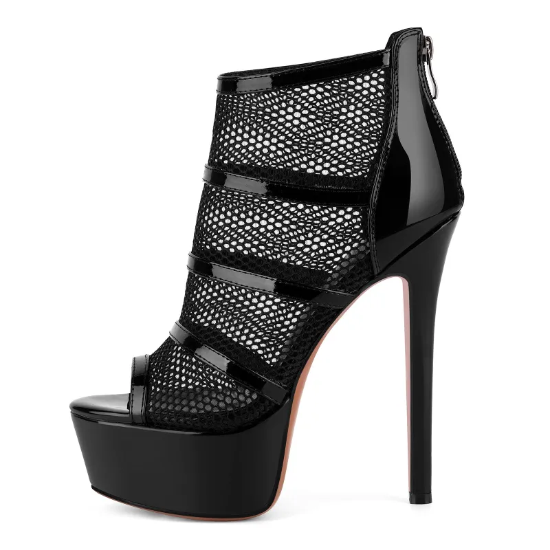 Open Toe Platform Mesh Stiletto Bootie Sandals sold by Onlymaker
