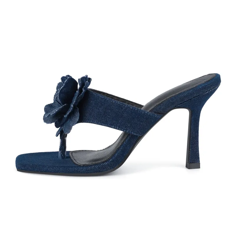 Square Toe Flower Denim Flip Flops Sandals sold by Onlymaker
