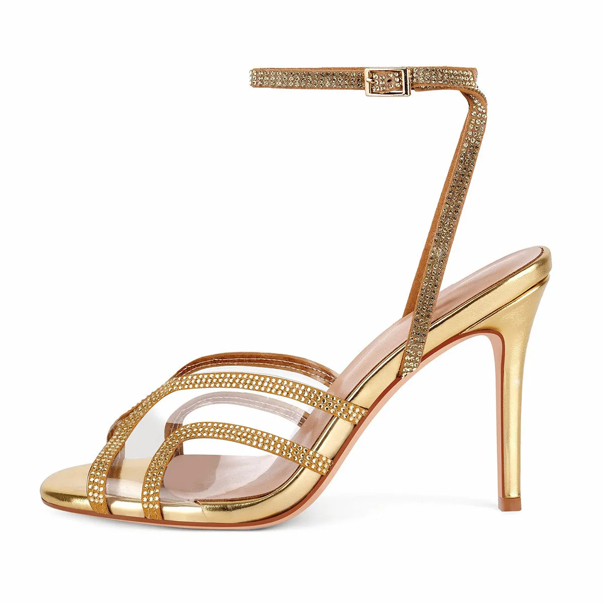 Clear Rhinestone Ankle Strap Stiletto Sandals sold by Onlymaker