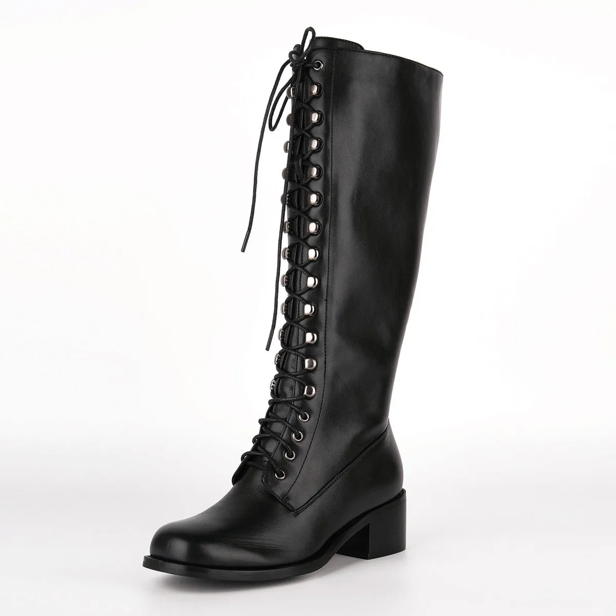Square Toe Lace-up Chunky Heel Knee High Boots sold by Onlymaker product image thumbnail 5