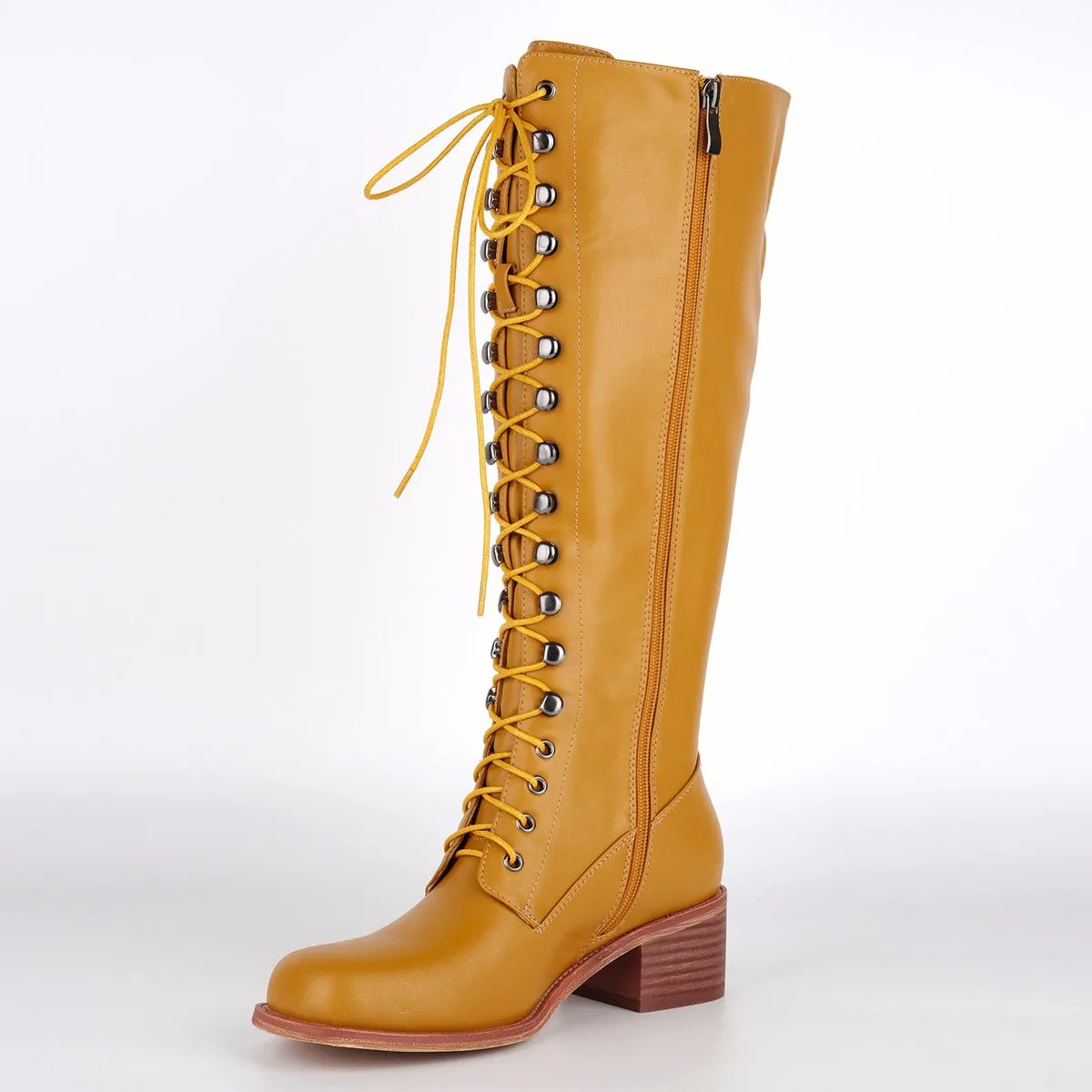 Square Toe Lace-up Chunky Heel Knee High Boots sold by Onlymaker product image thumbnail 2