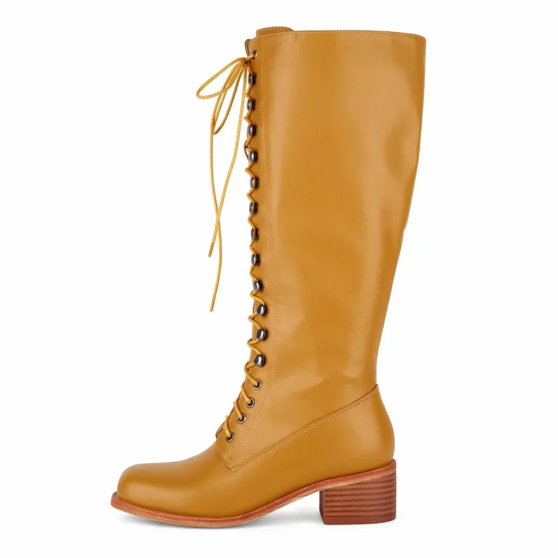 Square Toe Lace-up Chunky Heel Knee High Boots sold by Onlymaker