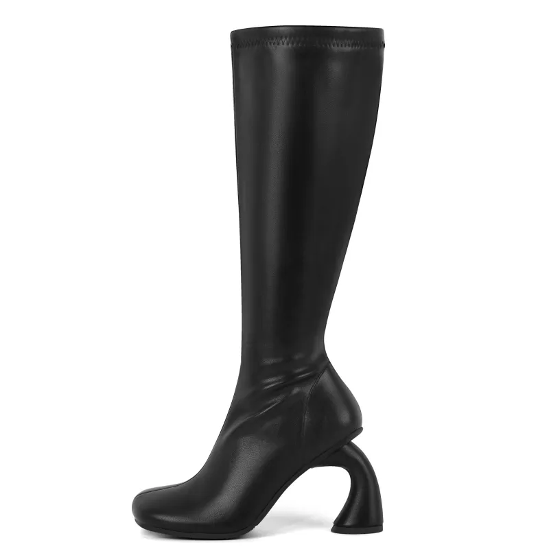 Square Toe Chunky Curved Heel Knee High Boots sold by Onlymaker
