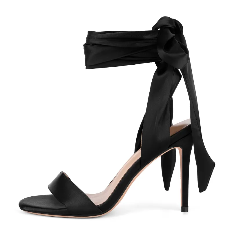 Round Toe Satin Lace-up Stiletto Sandals sold by Onlymaker