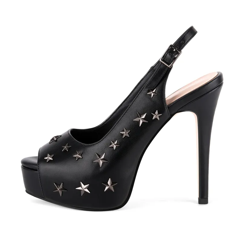 Peep Toe Platform Star Studded Slingback Pumps sold by Onlymaker