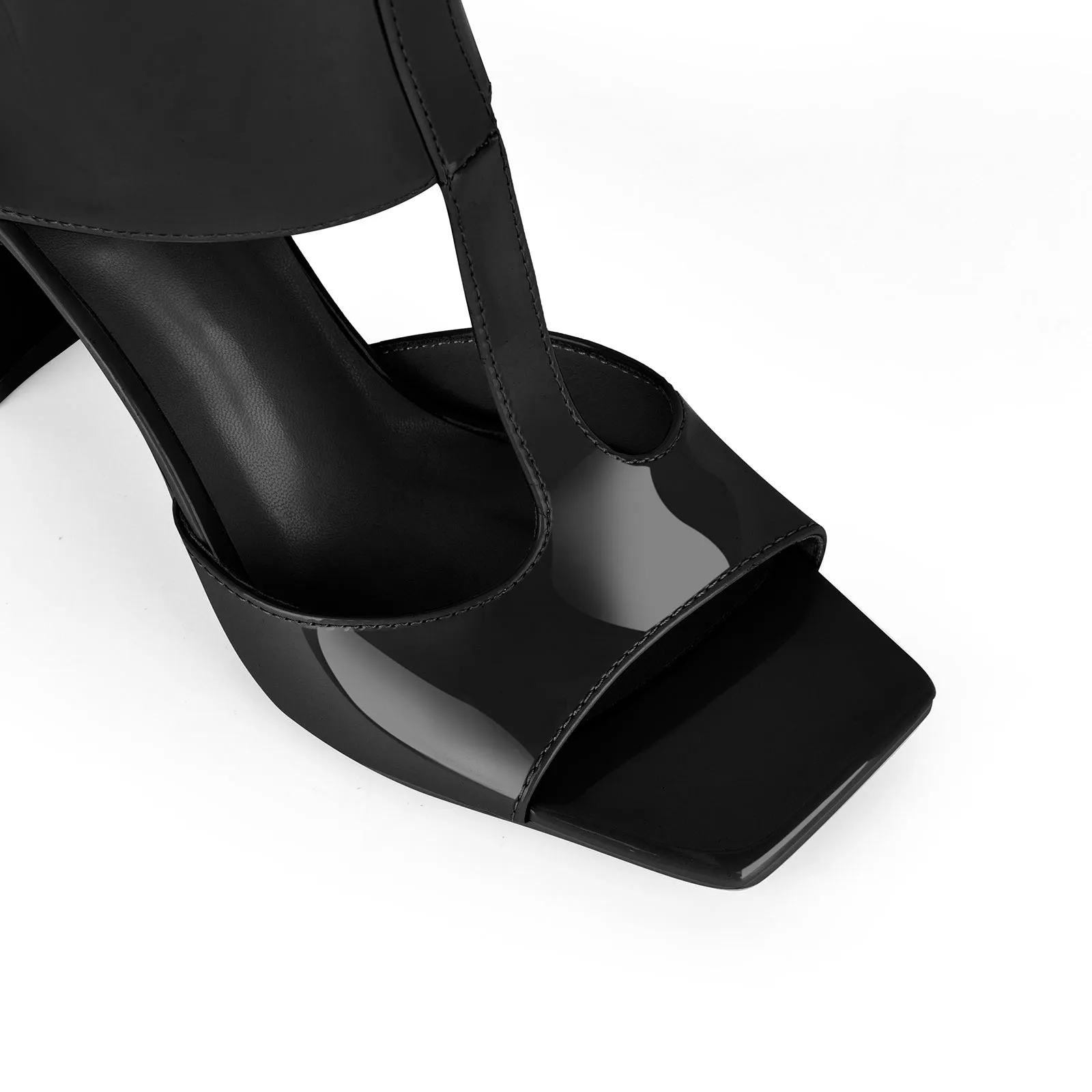 Square Toe Patent Leather Chunky Heel Bootie Sandals sold by Onlymaker product image thumbnail 2