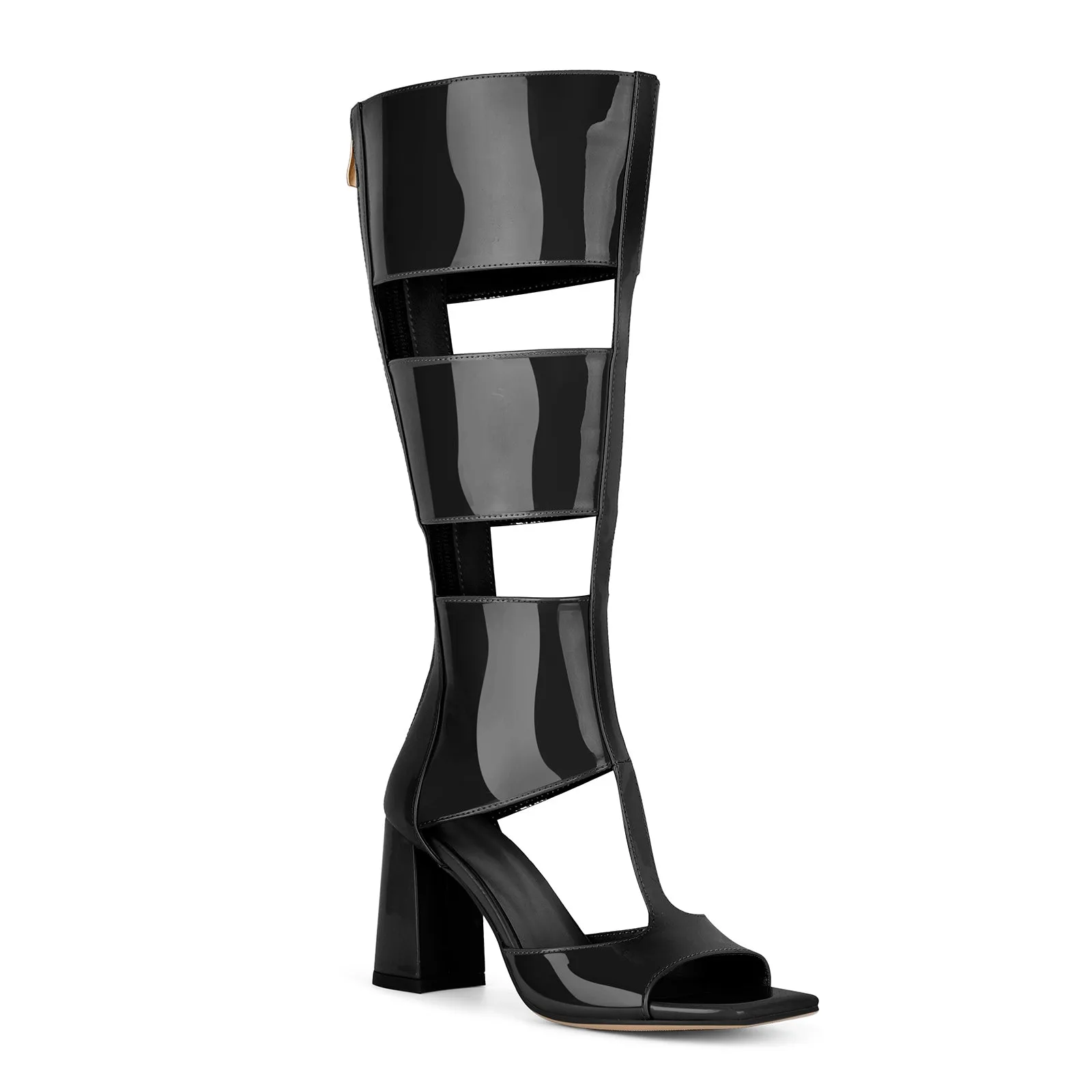 Square Toe Patent Leather Chunky Heel Bootie Sandals sold by Onlymaker product image thumbnail 3