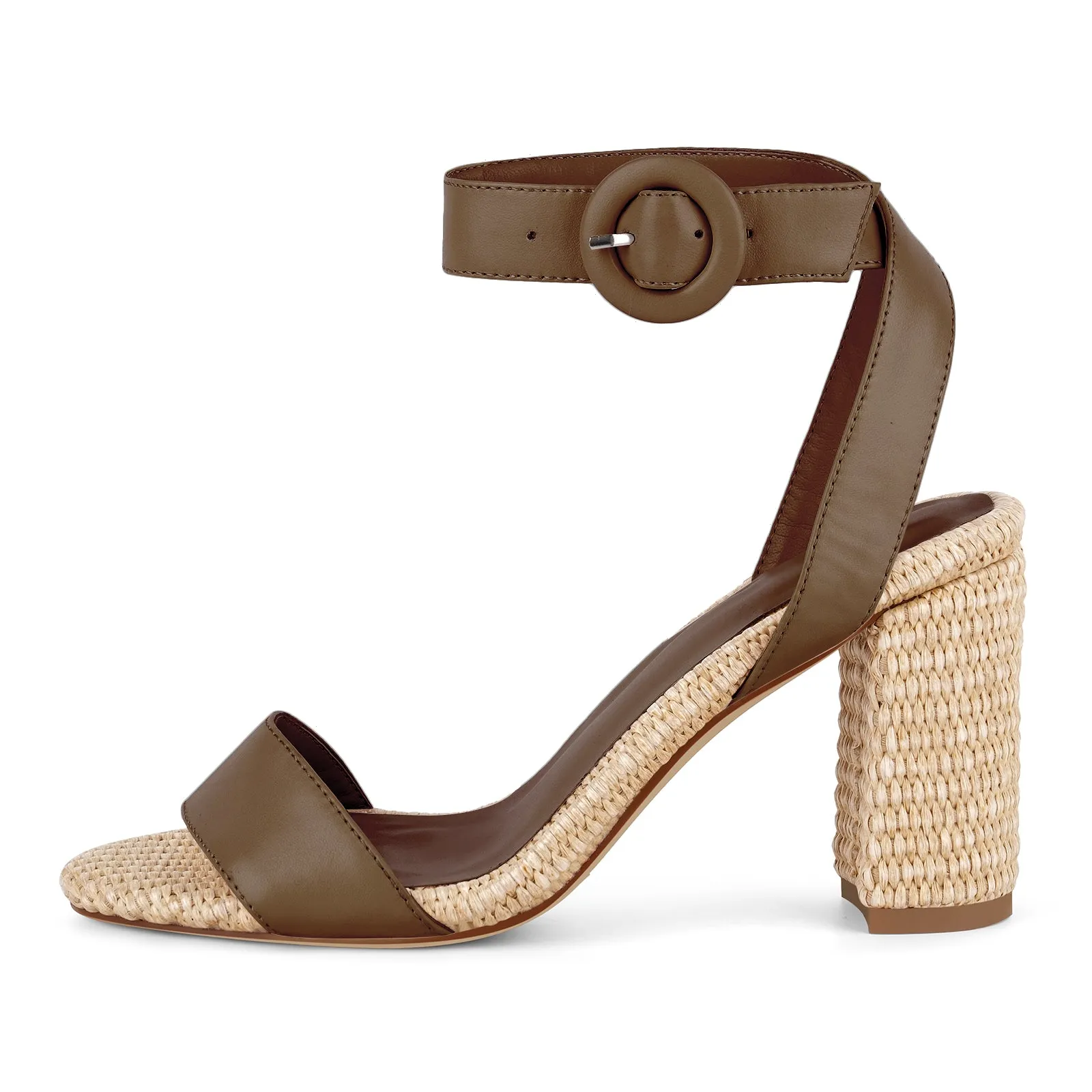 Straw Ankle Strap Chunky Heel Sandals sold by Onlymaker product image thumbnail 5