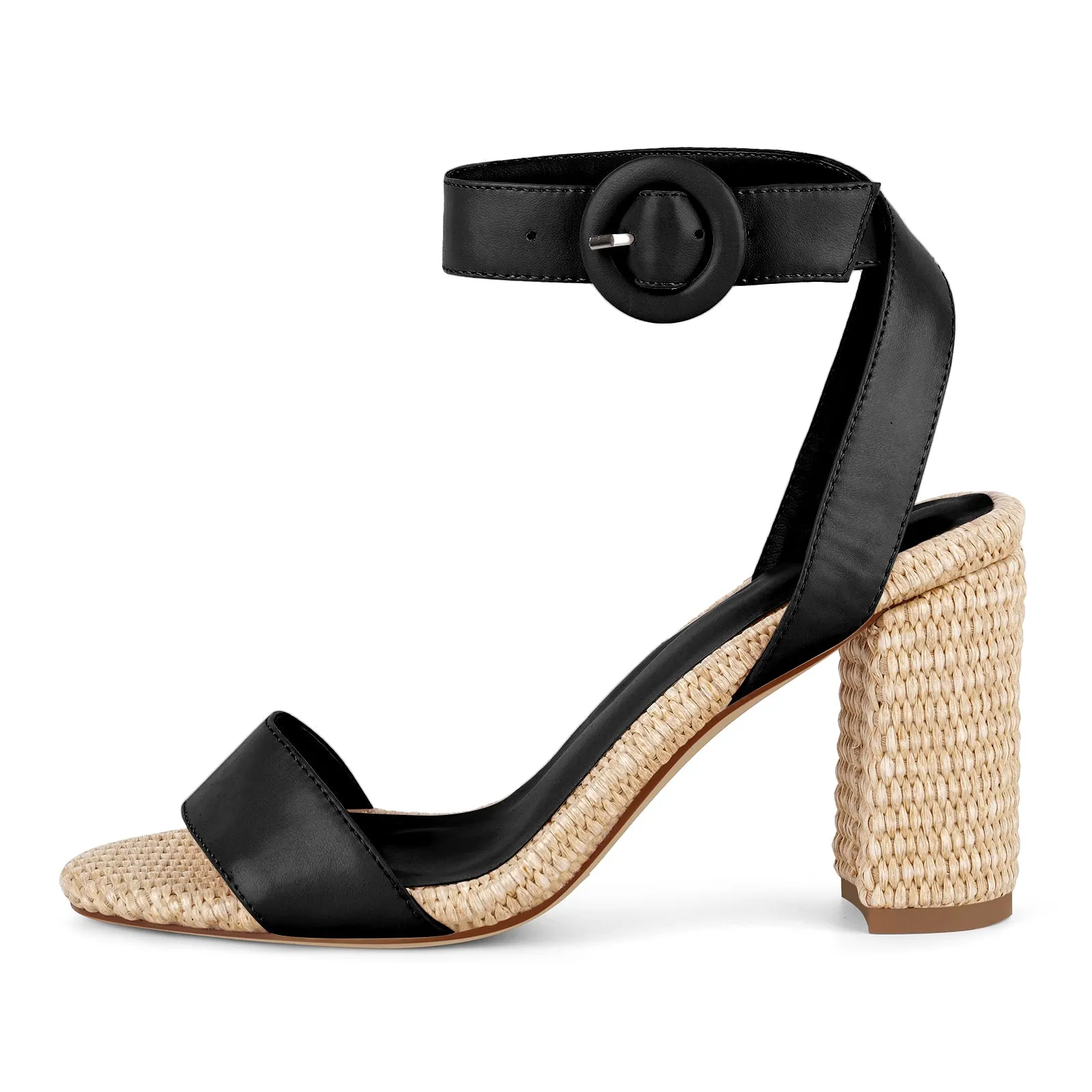 Straw Ankle Strap Chunky Heel Sandals sold by Onlymaker product image thumbnail 3