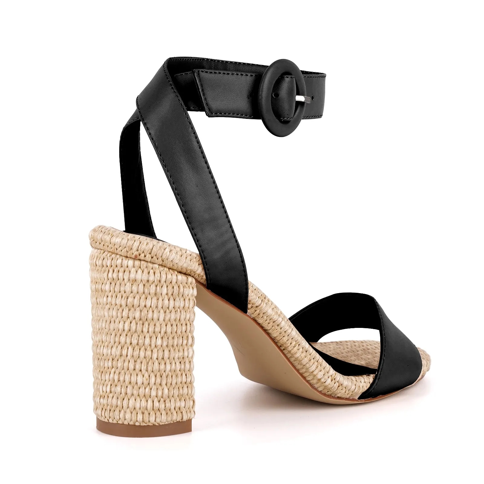 Straw Ankle Strap Chunky Heel Sandals sold by Onlymaker product image thumbnail 4