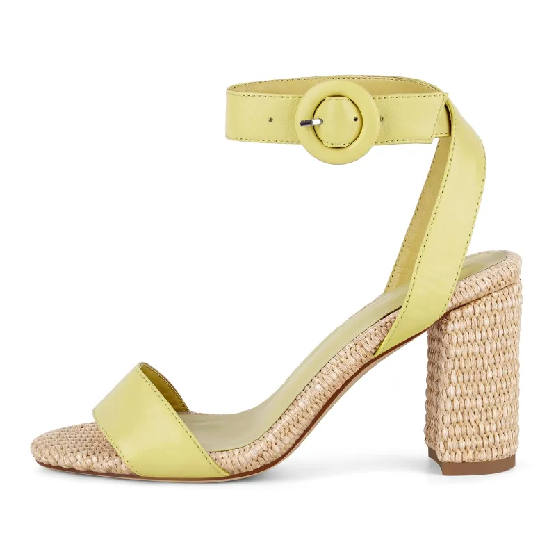 Straw Ankle Strap Chunky Heel Sandals sold by Onlymaker