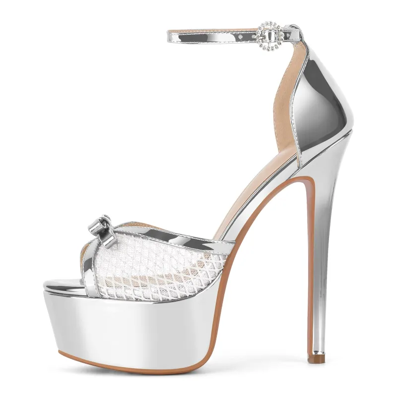 Mesh Platform Bow Ankle Strap Sandals sold by Onlymaker
