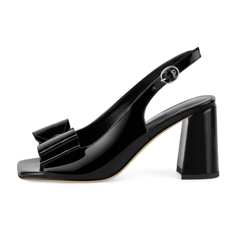 Open Toe Bow Slingback Chunky Heel Pumps sold by Onlymaker