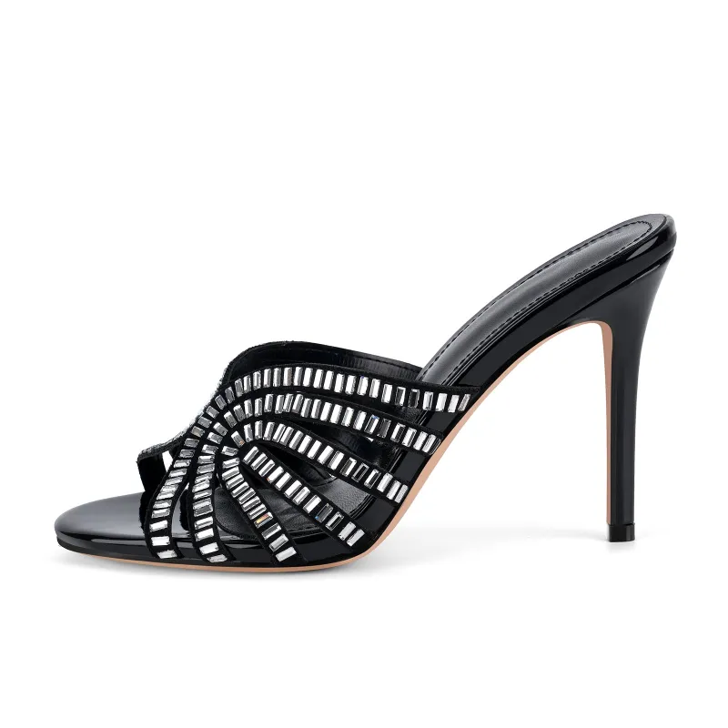 Round Toe Rhinestone Stiletto Mules sold by Onlymaker