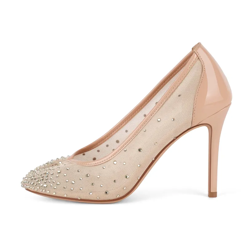 Round Toe Rhinestone Mesh Tabi Pumps sold by Onlymaker
