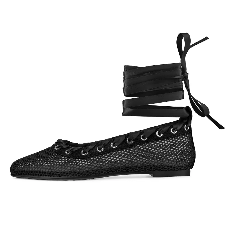 Square Toe Mesh Lace-up Ballet Flats sold by Onlymaker