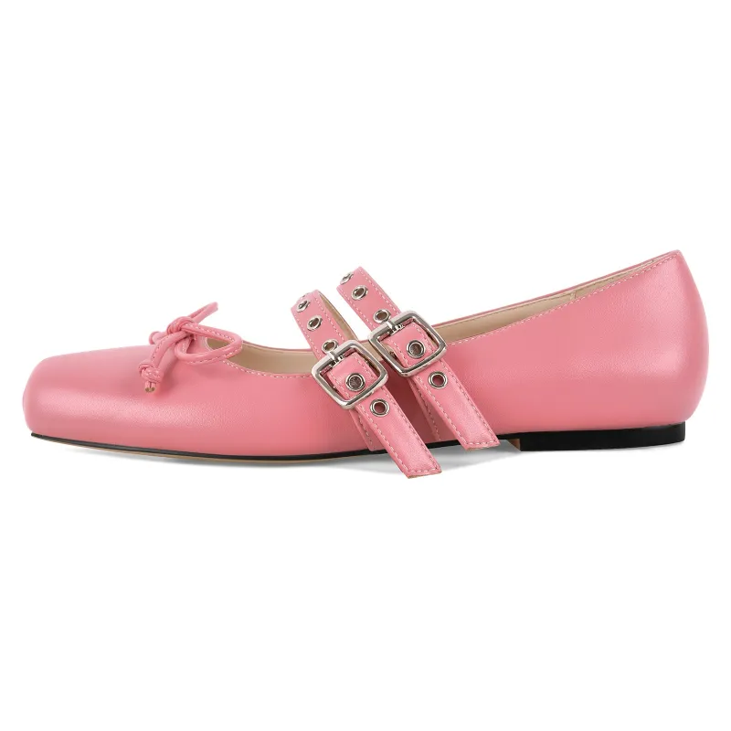 Square Toe Bow Buckle Strap Ballet Flats sold by Onlymaker