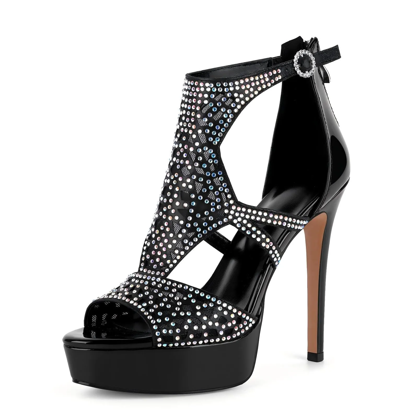 Platform Rhinestone Mesh Stiletto Sandals sold by Onlymaker product image thumbnail 4