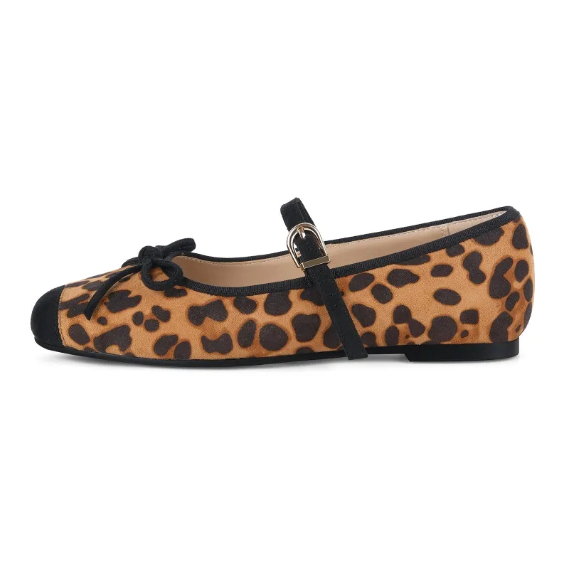 Square Toe Leopard Bow Mary Jane Flats sold by Onlymaker