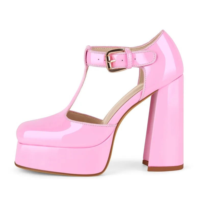 Square Toe Platform Buckle T-Strap Pumps sold by Onlymaker