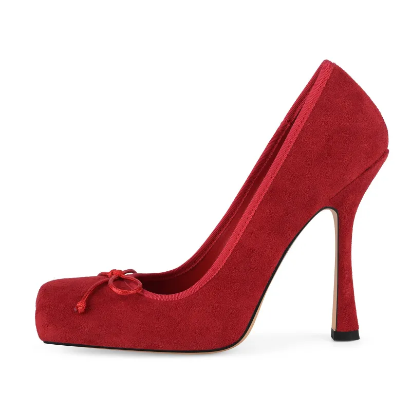 Suede Square Toe Bow Ballet Pumps sold by Onlymaker